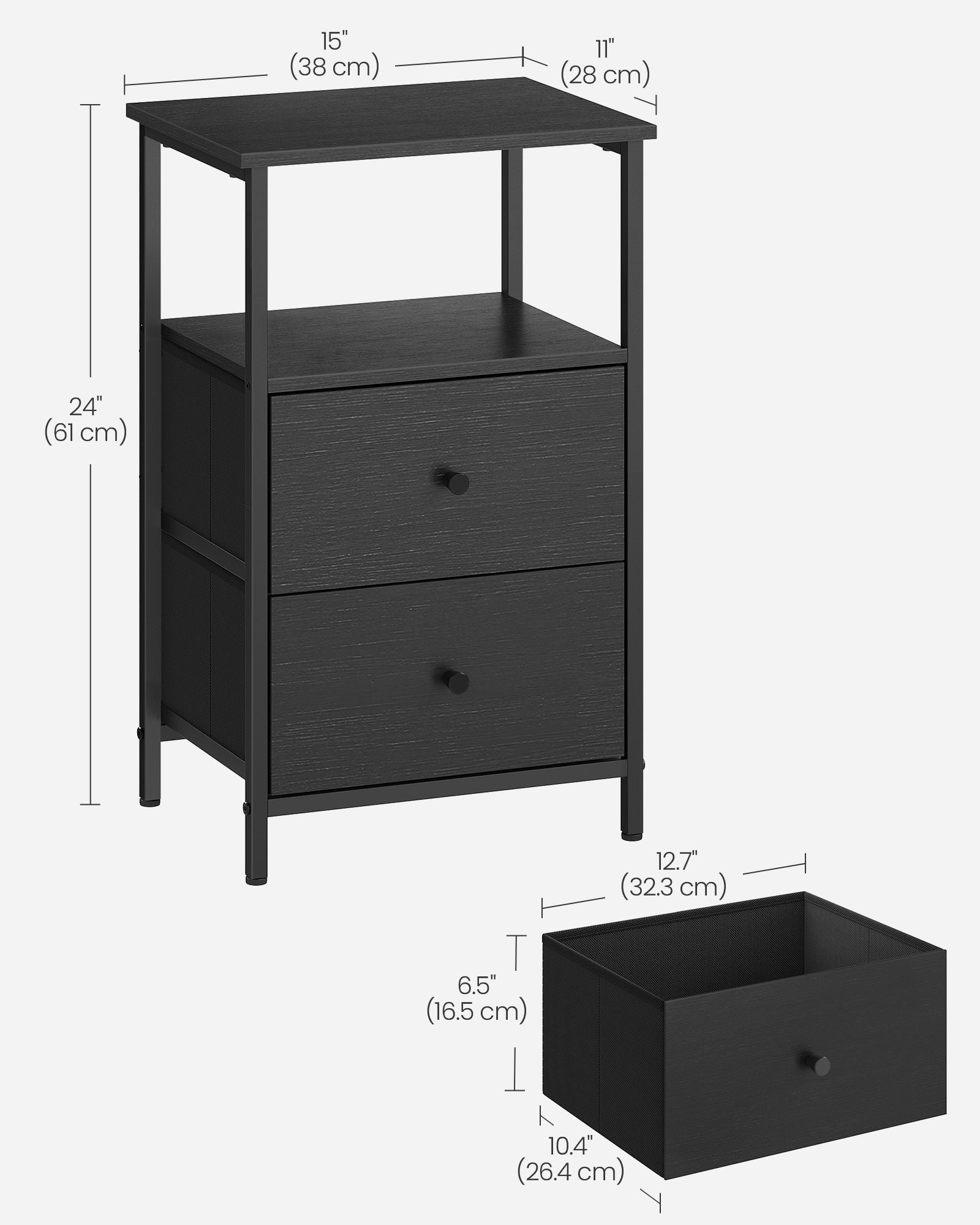 Nightstand - Side Table with 2 Fabric Drawers
