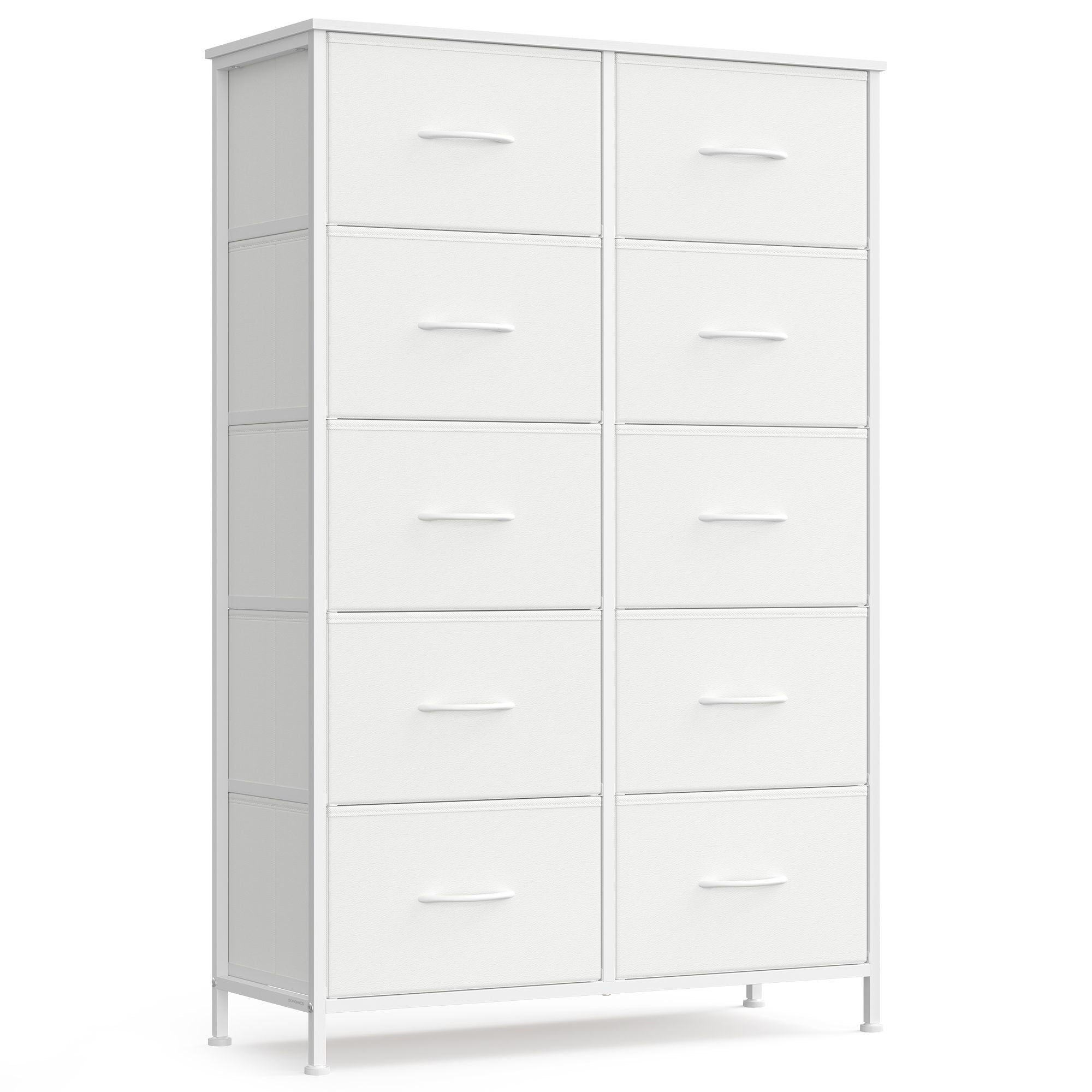 Dresser for Bedroom - 10-Drawer Storage Organizer - Rustic Brown & Ink Black - Steel Frame - White