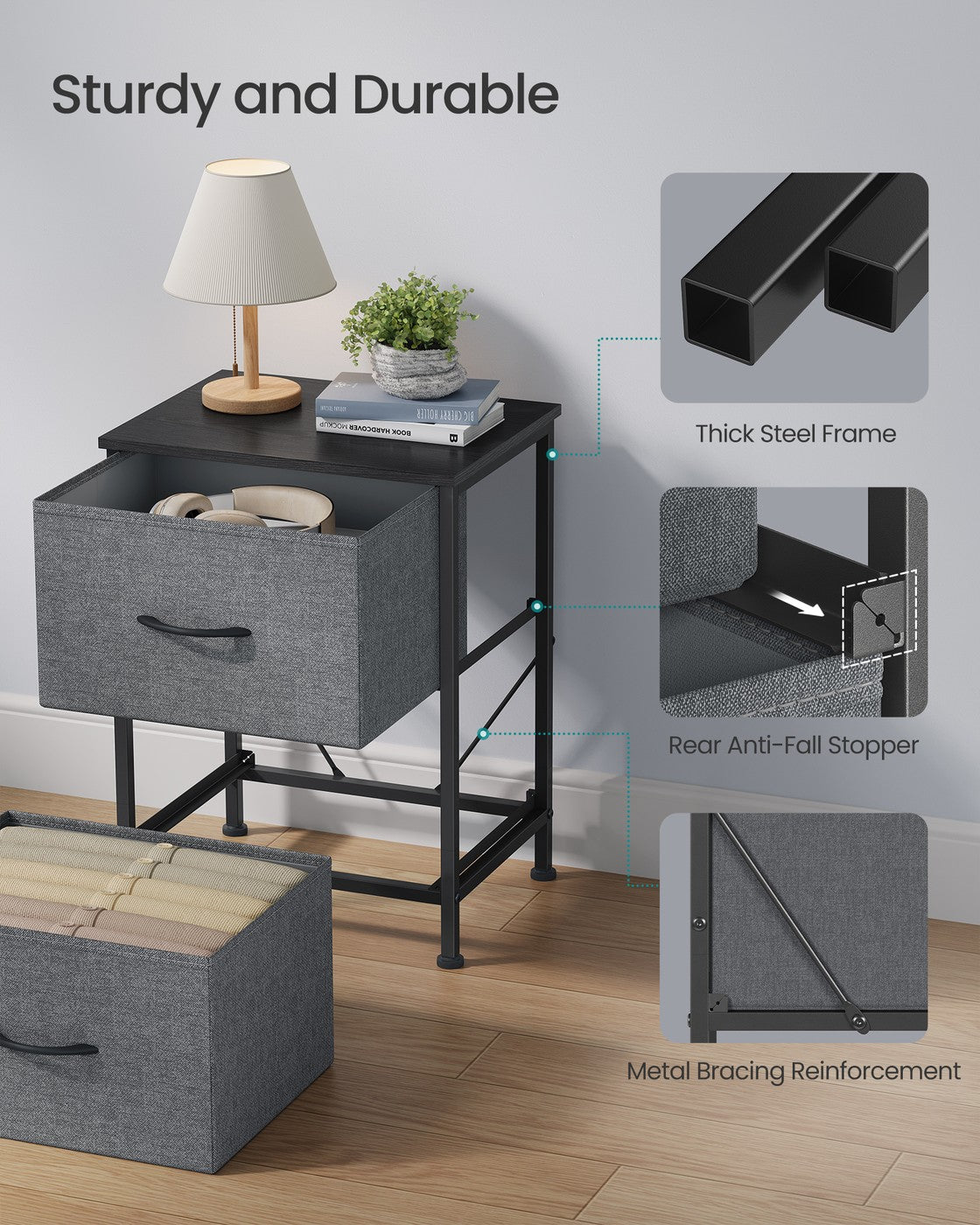 Fabric Chest of Drawers - Steel Frame - Soft Bins