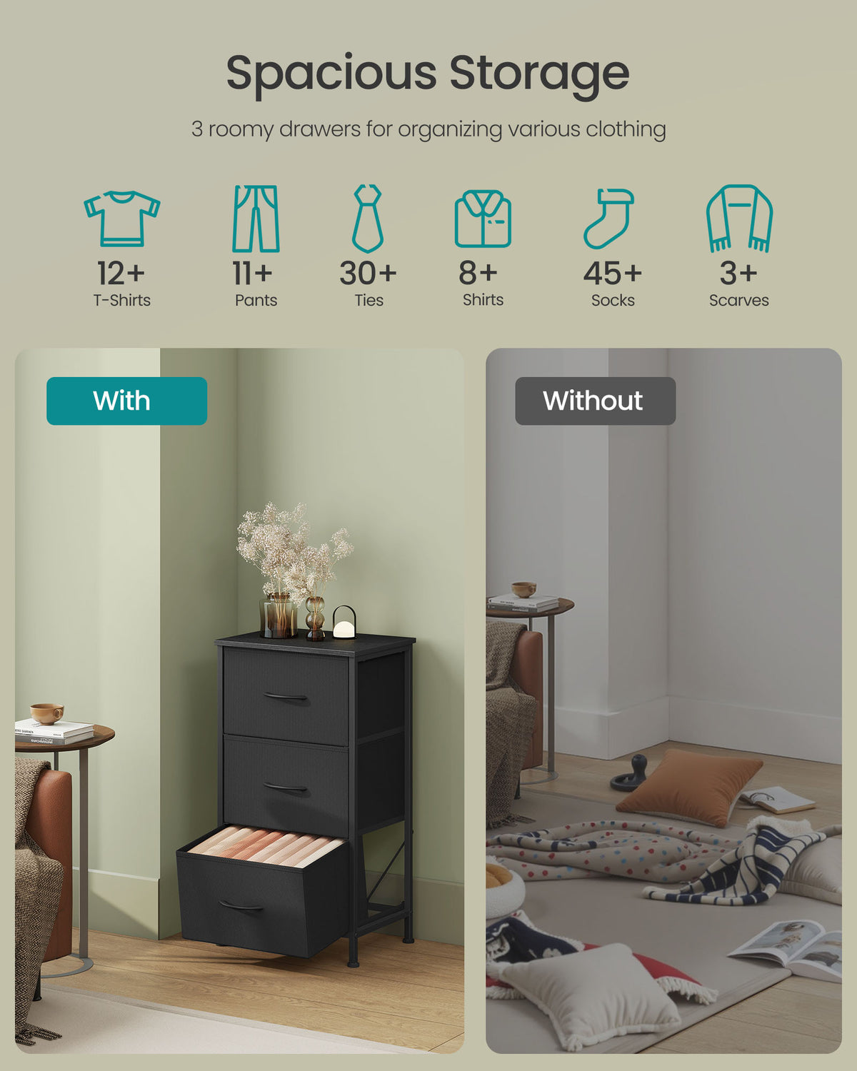 Dresser for Bedroom - Small Dresser with 3 Fabric Drawers - ULGS313B01S