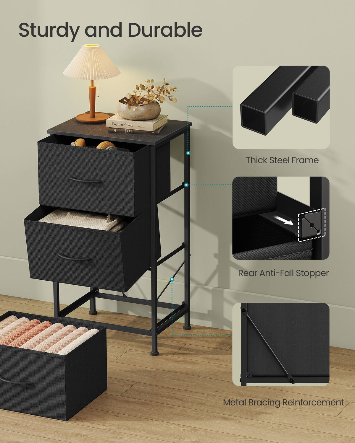 Dresser for Bedroom - Small Dresser with 3 Fabric Drawers