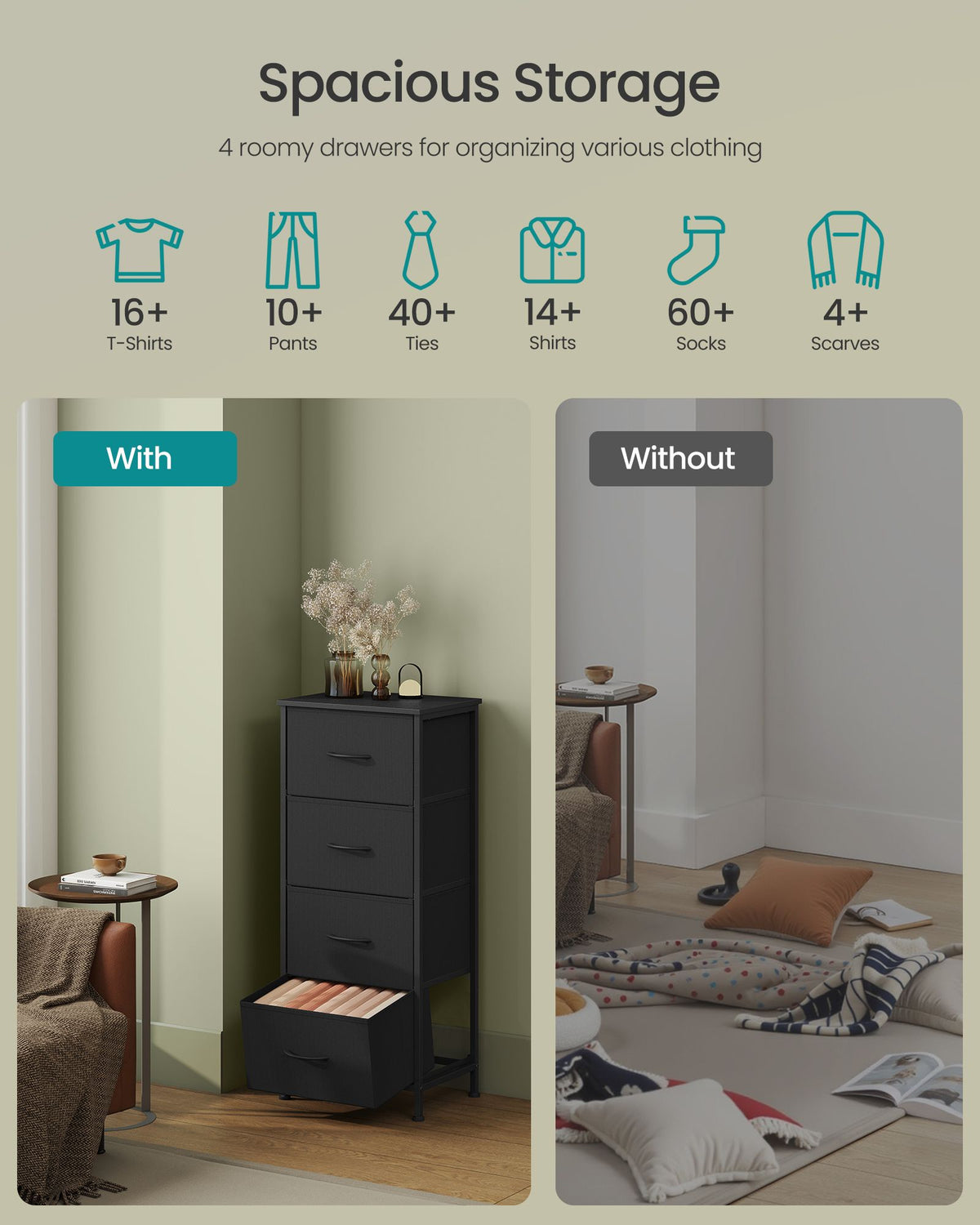 Dresser for Bedroom - Tall Dresser with 4 Fabric Drawers - ULGS314B01S
