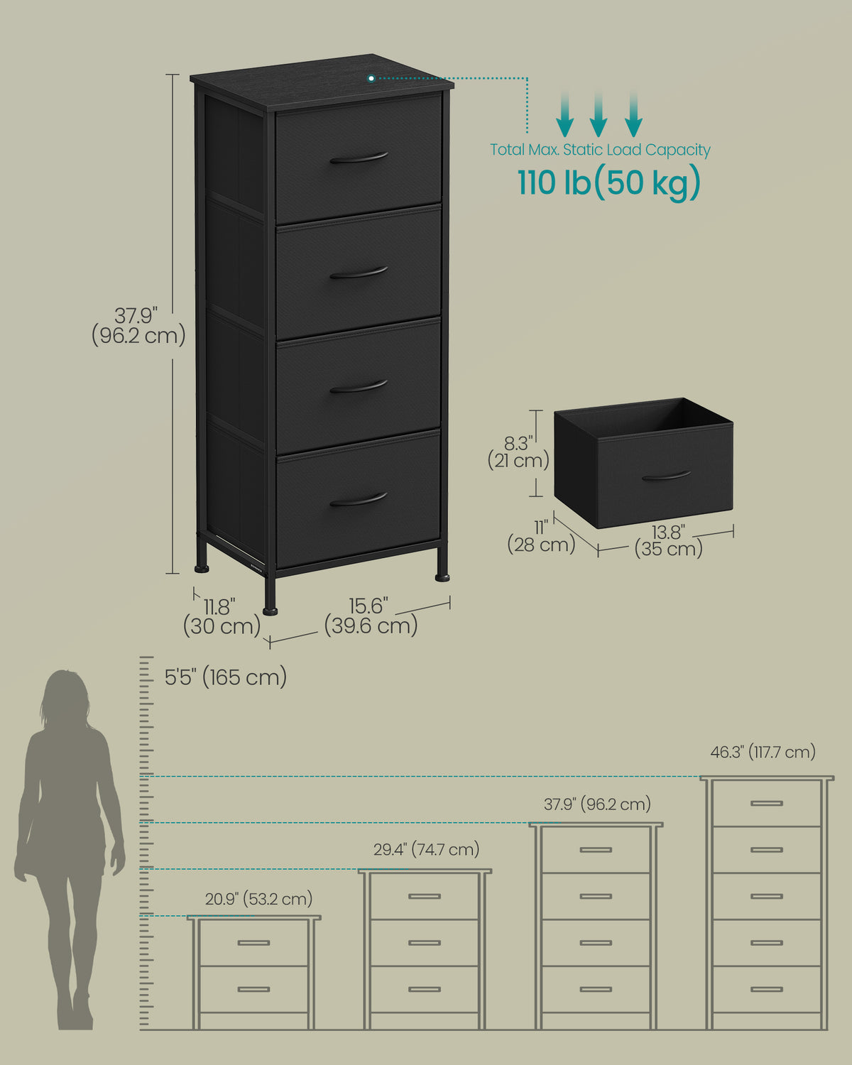 Dresser for Bedroom - Tall Dresser with 4 Fabric Drawers - ULGS314B01S
