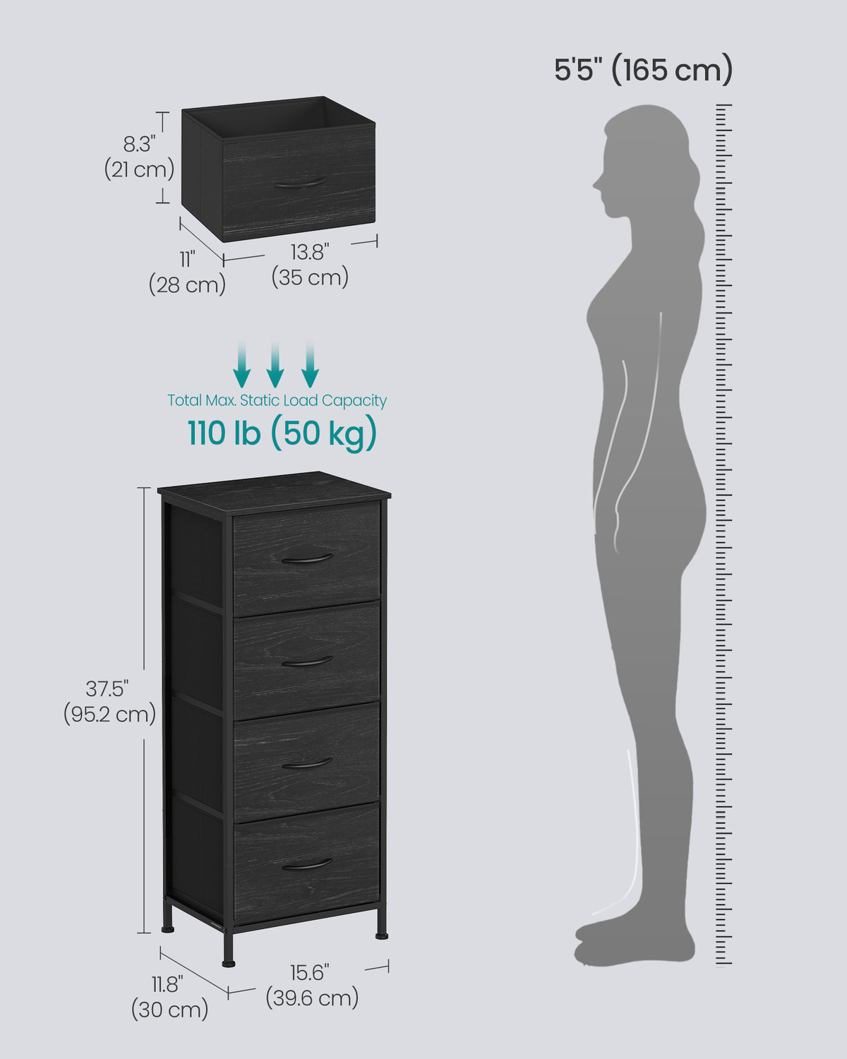 Dresser for Bedroom - Tall Dresser with 4 Fabric Drawers