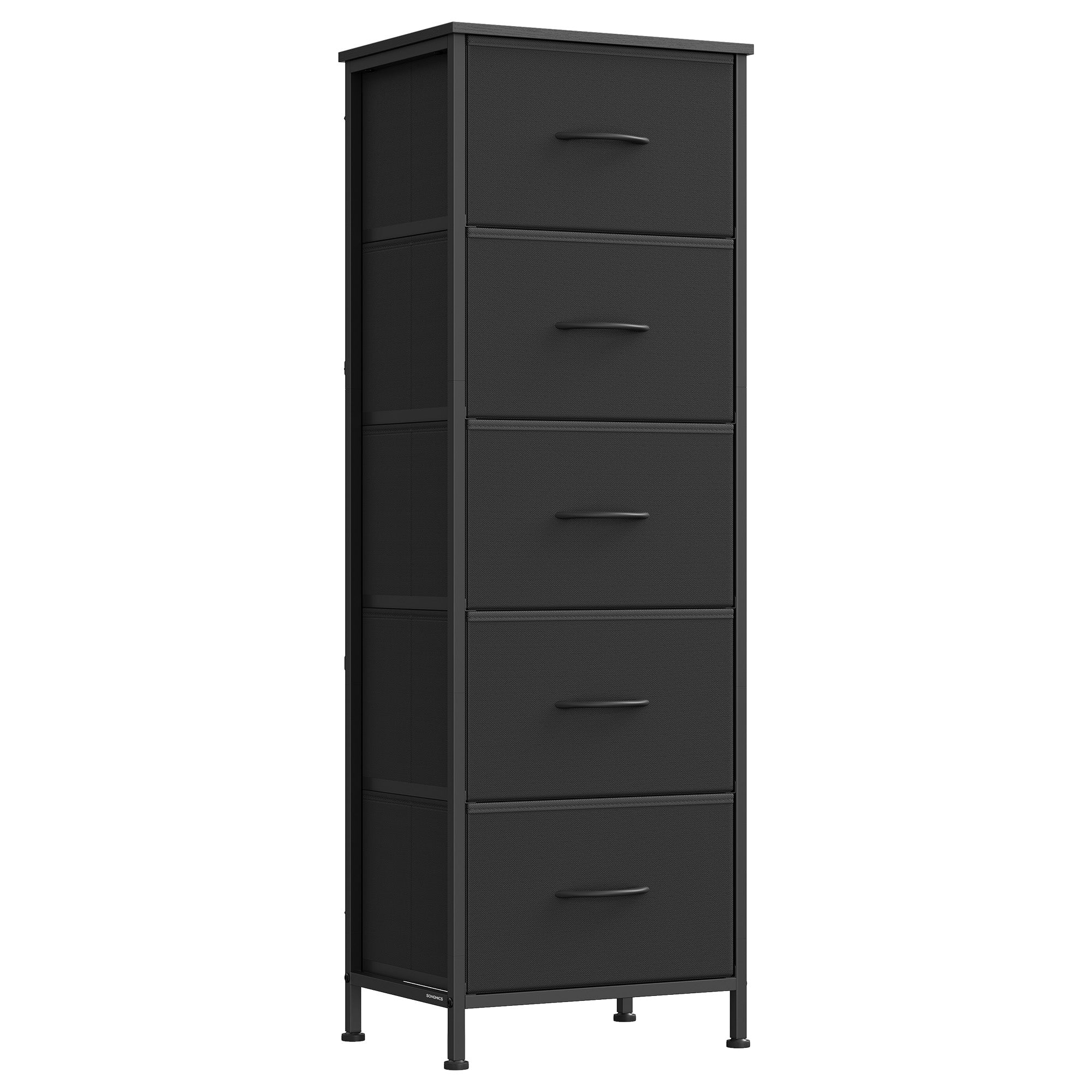 5 Drawer Dresser - Rustic Brown & Ink Black - Steel Frame - 46" Tall Storage Organizer - Ink Black & Ebony Black