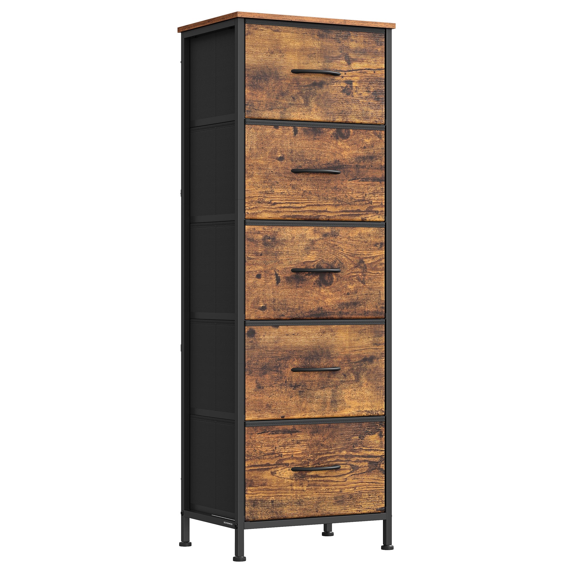 5 Drawer Dresser - Rustic Brown & Ink Black - Steel Frame - 46" Tall Storage Organizer - Rustic Brown & Ink Black