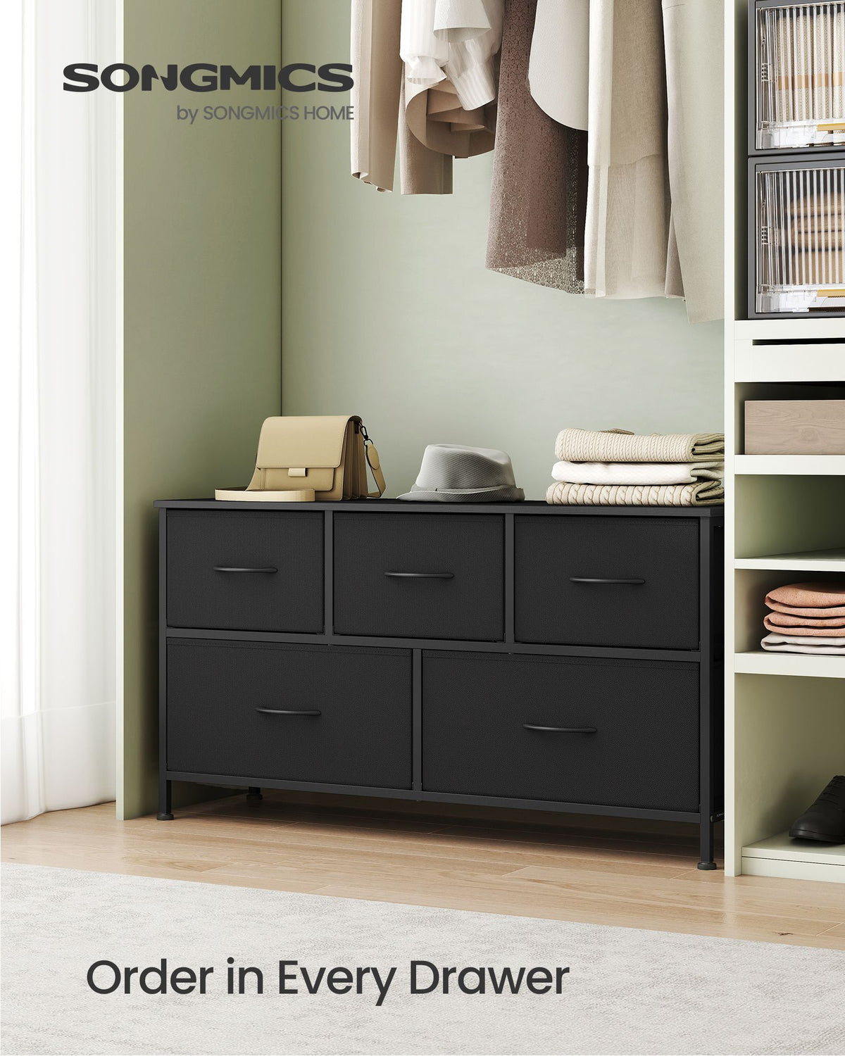 Dresser for Bedroom - Wide Dresser with 5 Fabric Drawers - ULGS322B01S