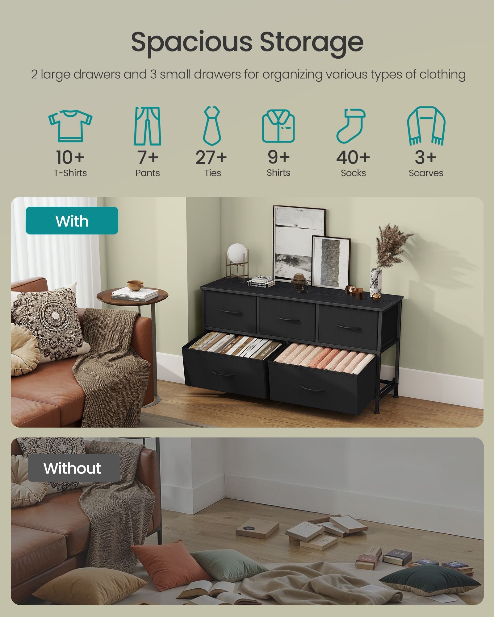 Dresser for Bedroom - Wide Dresser with 5 Fabric Drawers - ULGS322B01S