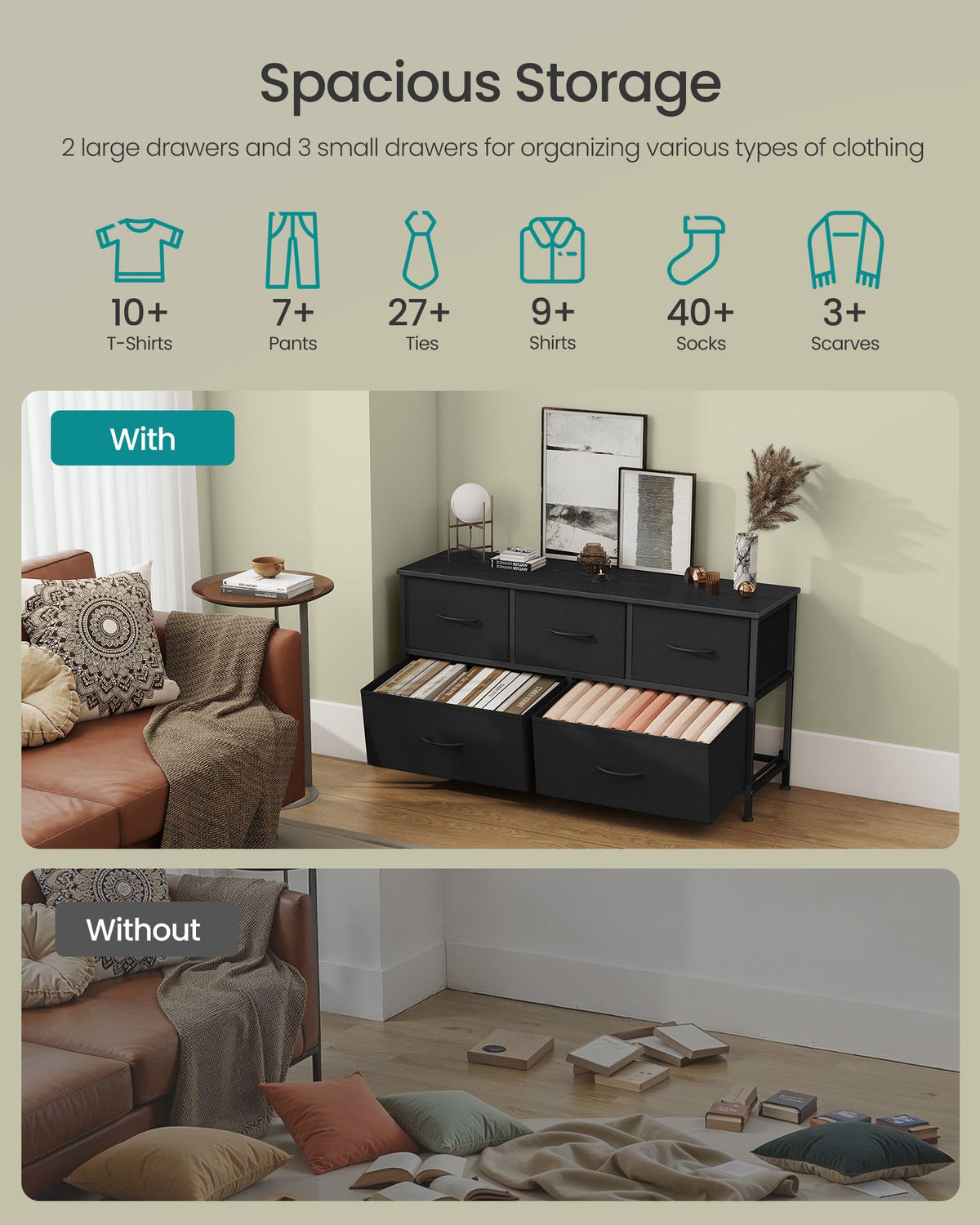 Dresser for Bedroom - Wide Dresser with 5 Fabric Drawers - ULGS322B01S