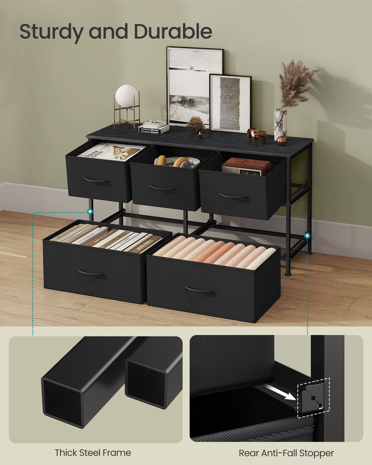 Dresser for Bedroom - Wide Dresser with 5 Fabric Drawers - ULGS322B01S