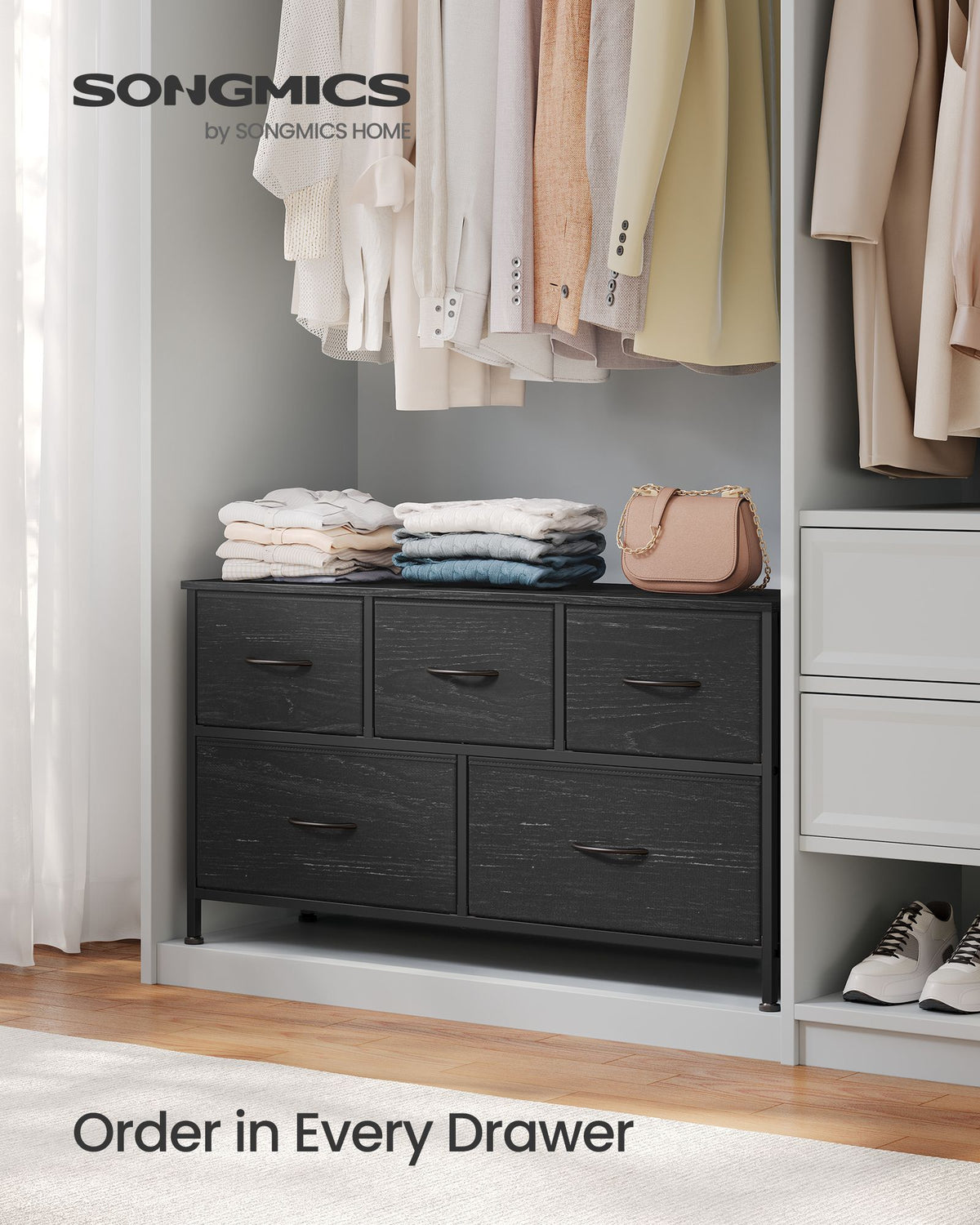 Dresser for Bedroom - Wide Dresser with 5 Fabric Drawers