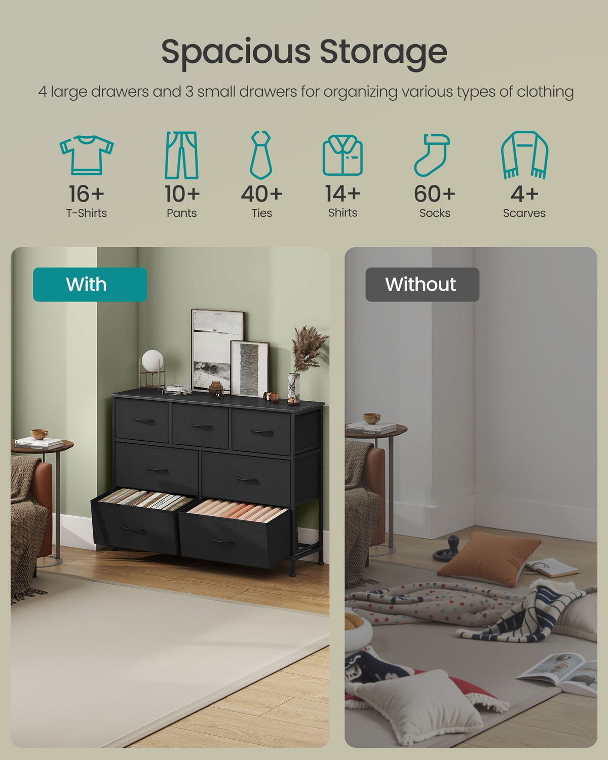 Dresser for Bedroom - Wide Dresser with 7 Fabric Drawers - ULGS323B01S