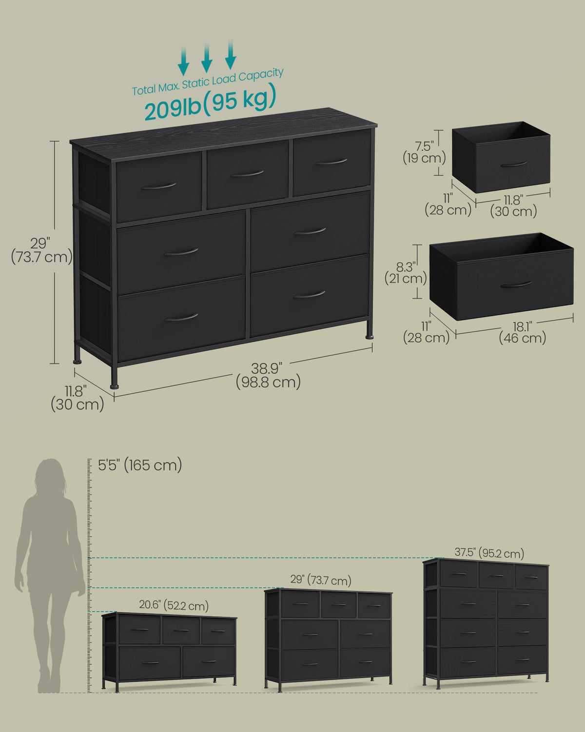 Dresser for Bedroom - Wide Dresser with 7 Fabric Drawers - ULGS323B01S