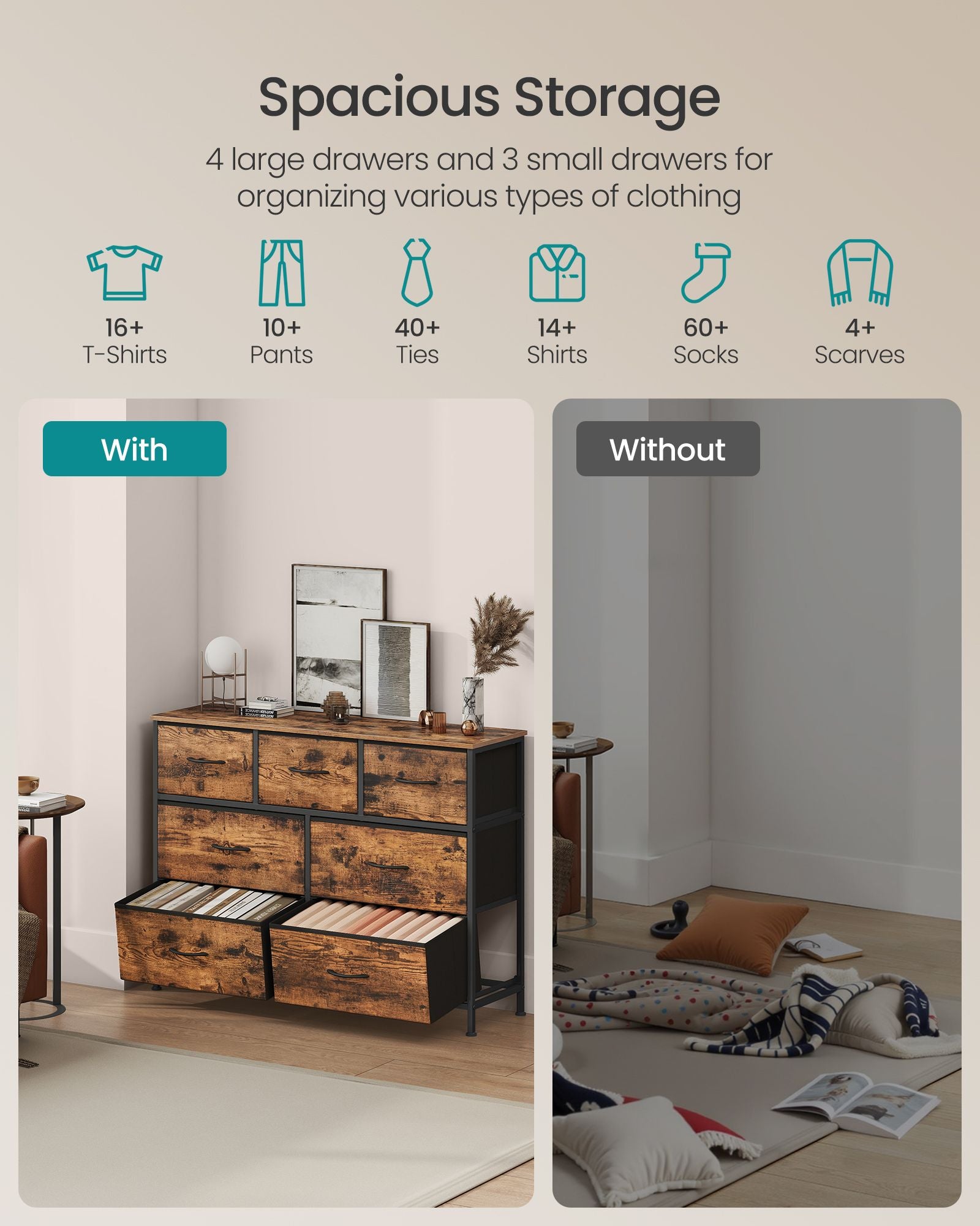 Dresser for Bedroom - Wide Dresser with 7 Fabric Drawers