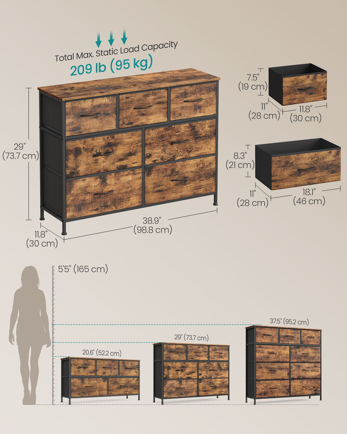 Dresser for Bedroom - Wide Dresser with 7 Fabric Drawers