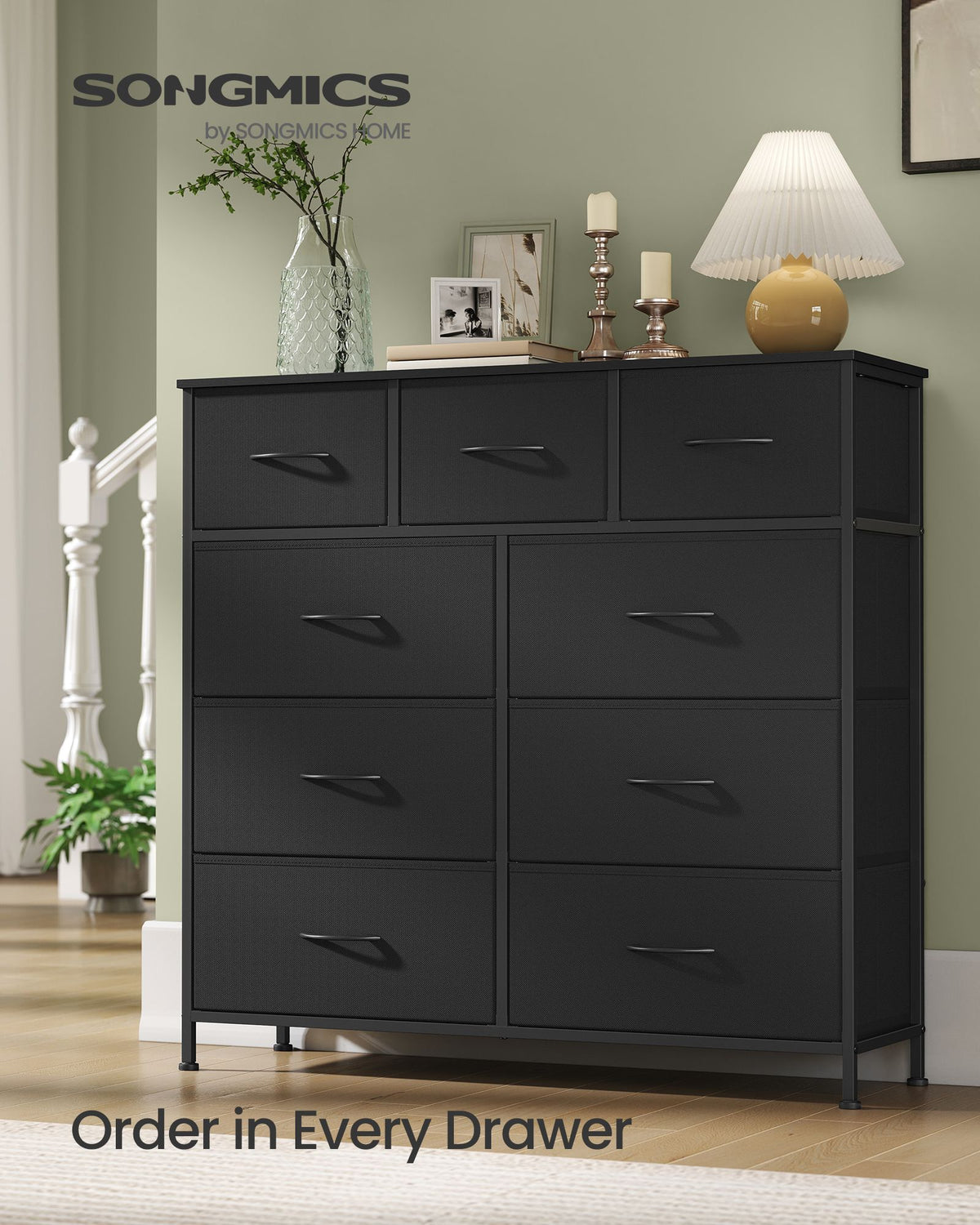 Wide Bedroom Storage Dresser with 9 Fabric Drawers - ULGS324B01S