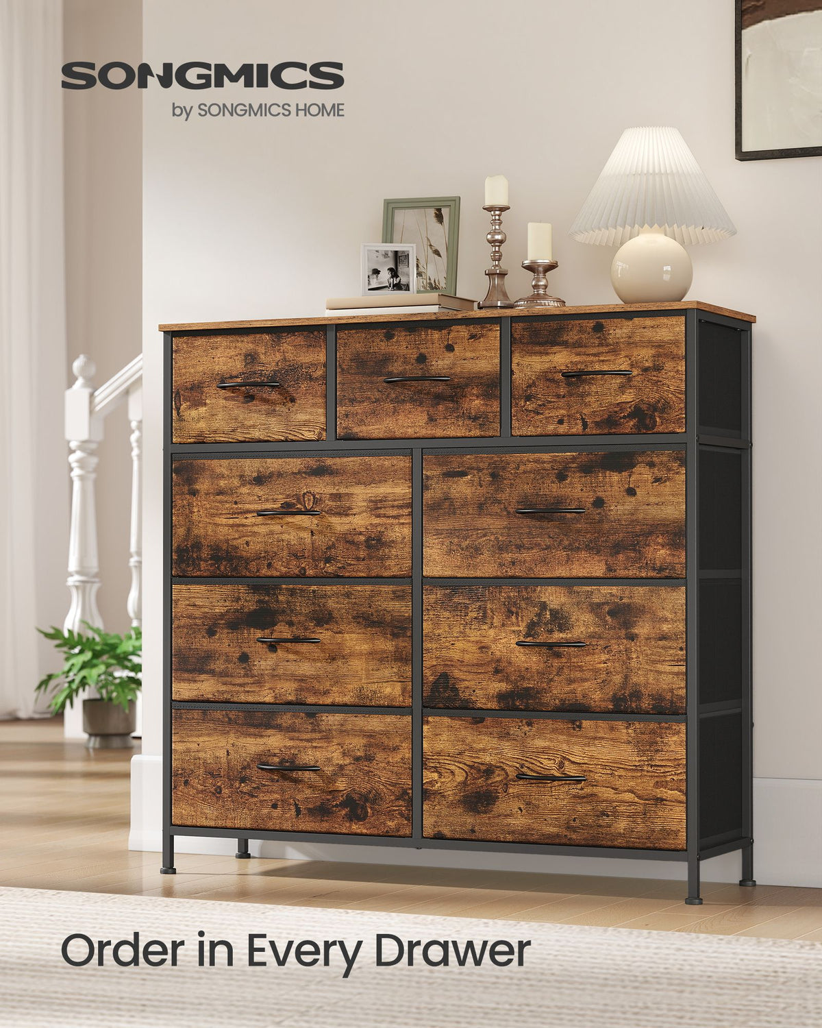 Wide Bedroom Dresser - 9 Fabric Drawers