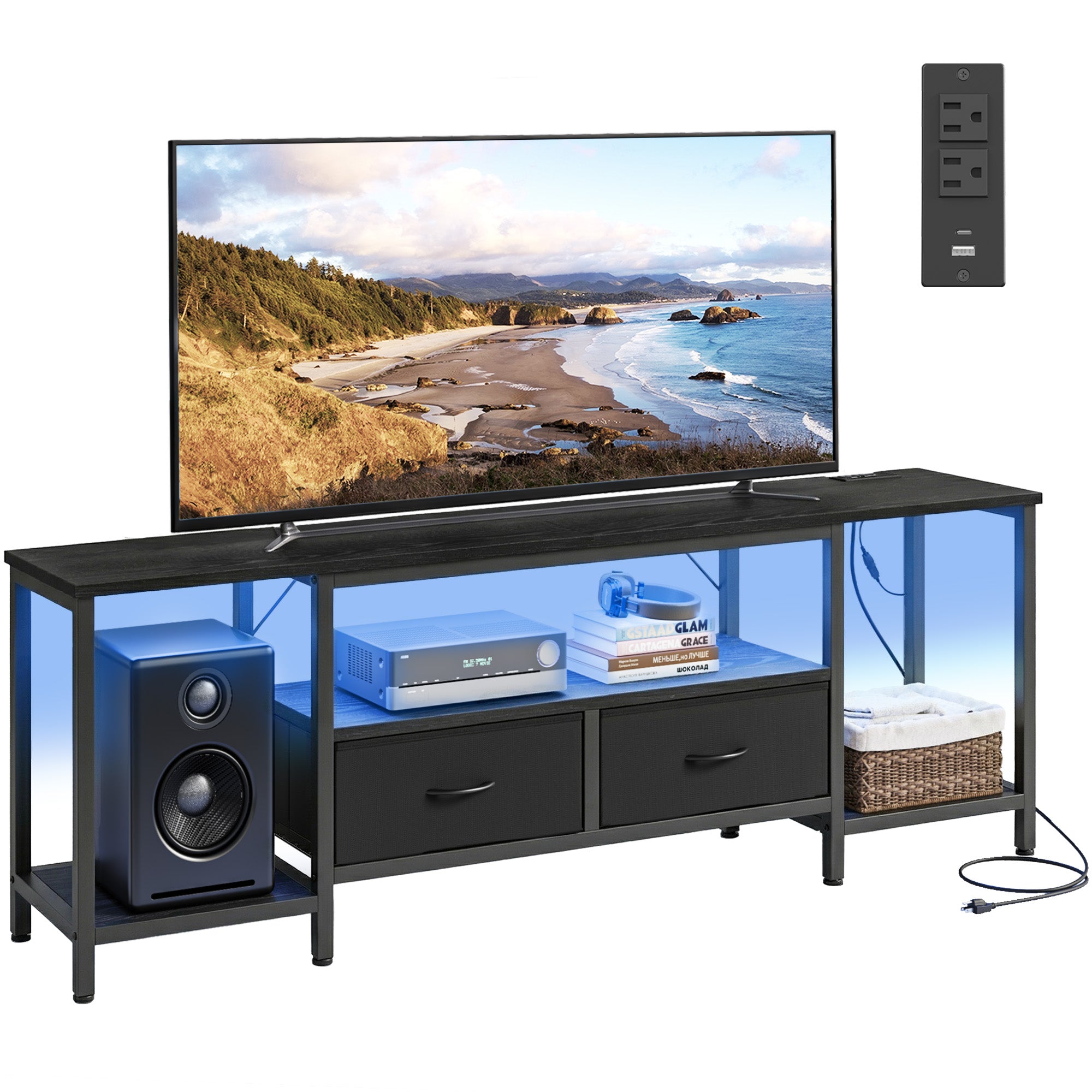 BELLAH Collection - TV Stand with Power Outlets and Lights