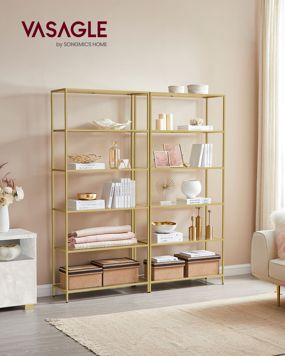 Bookcase - 5-Tier - Slim Shelving Unit - Tempered Glass