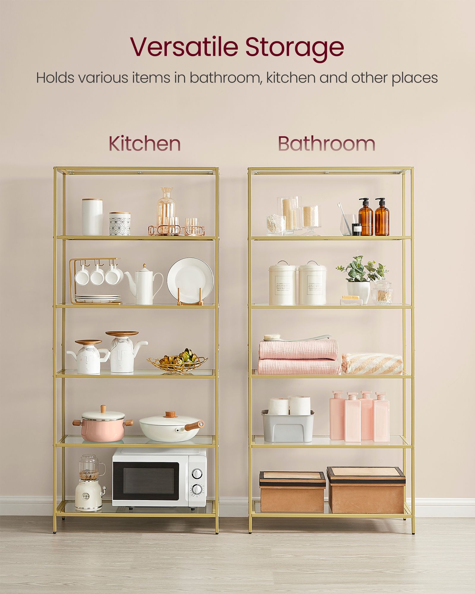 Bookcase - 5-Tier - Slim Shelving Unit - Tempered Glass