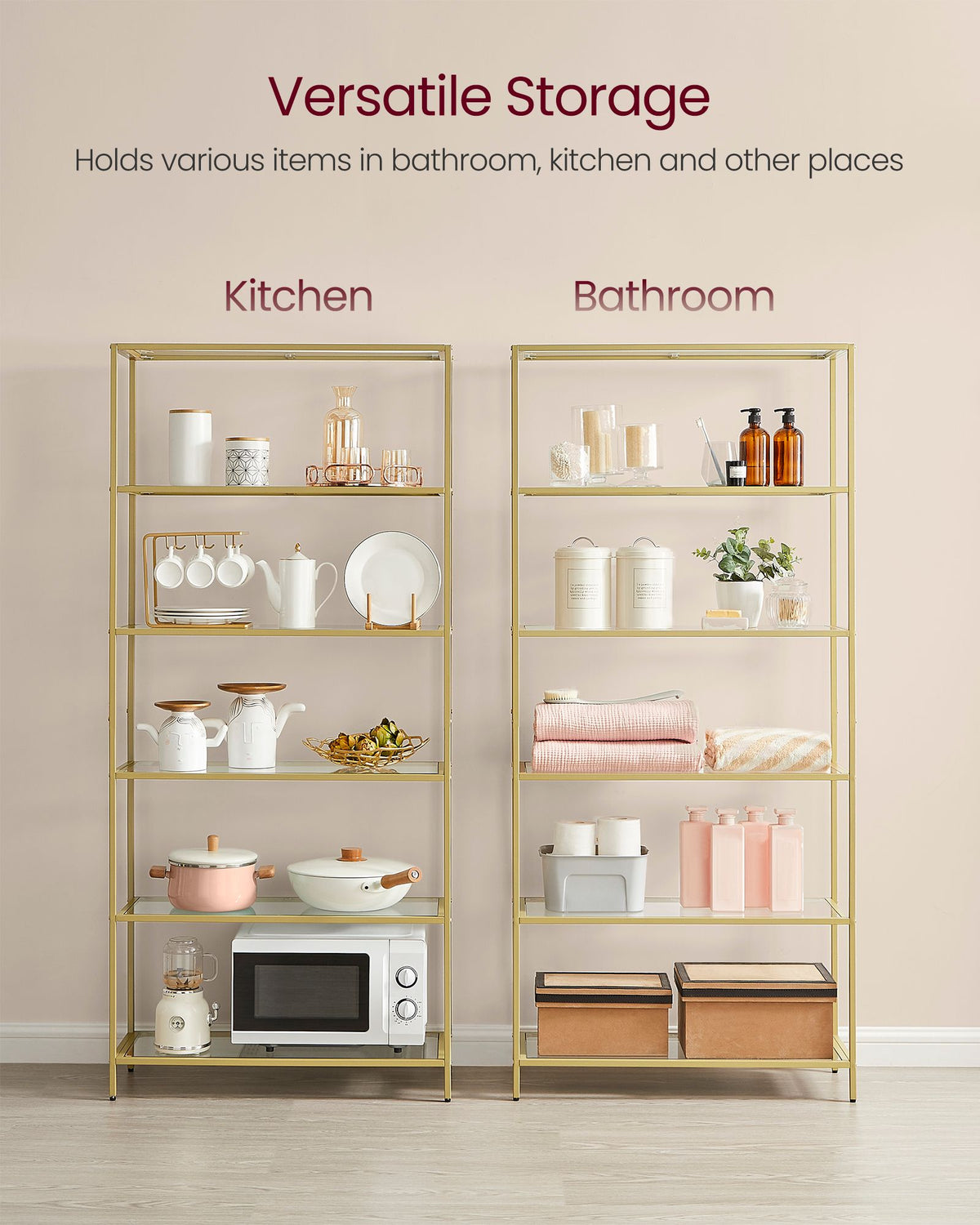Bookcase - 5-Tier - Slim Shelving Unit - Tempered Glass