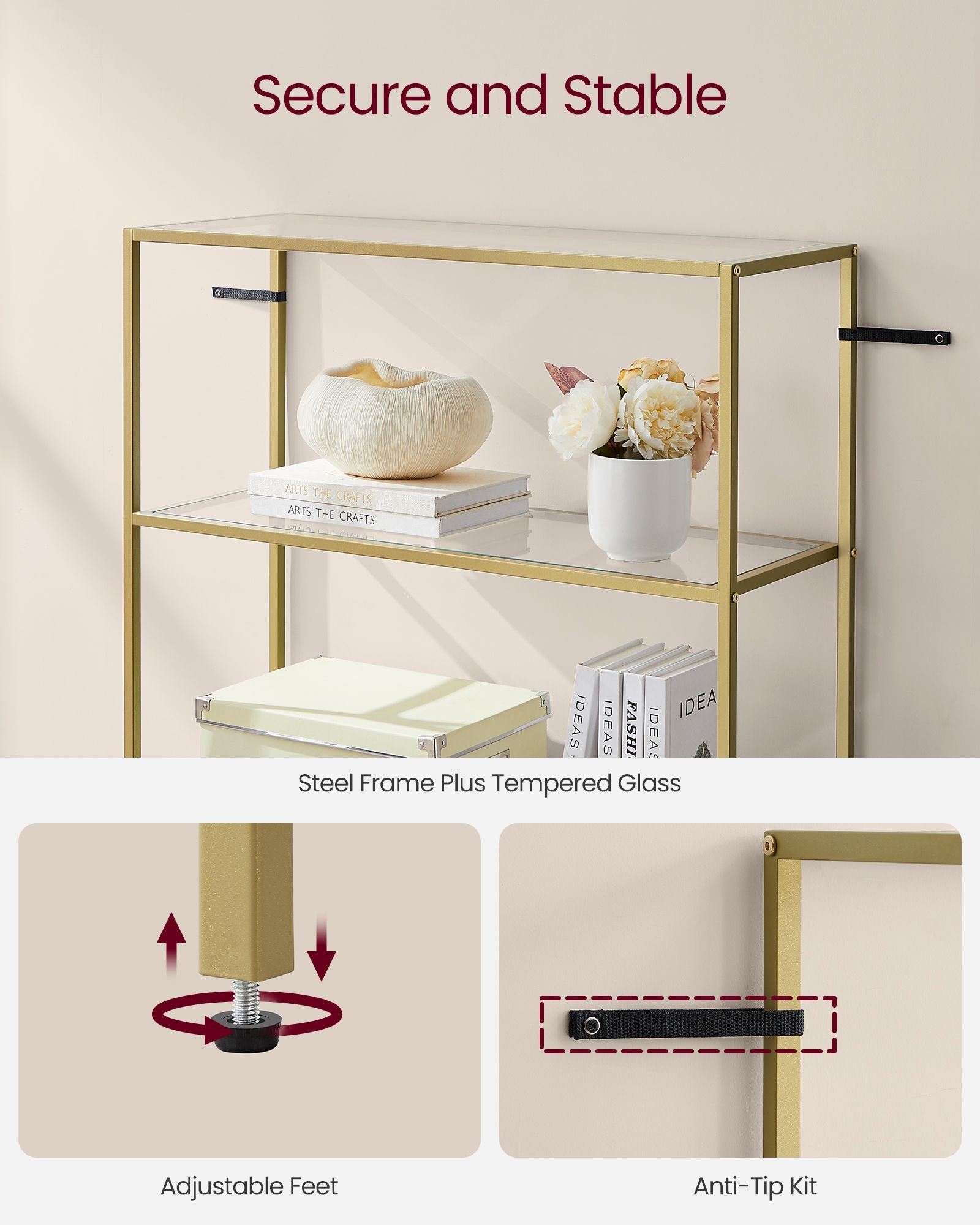 Bookcase - 5-Tier - Slim Shelving Unit - Tempered Glass