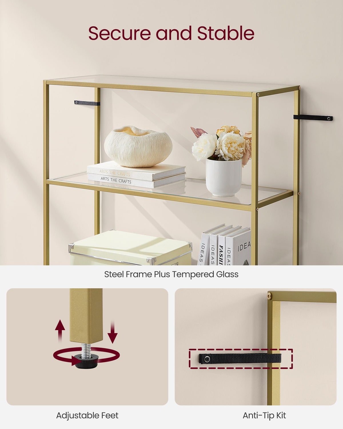 Bookcase - 5-Tier - Slim Shelving Unit - Tempered Glass