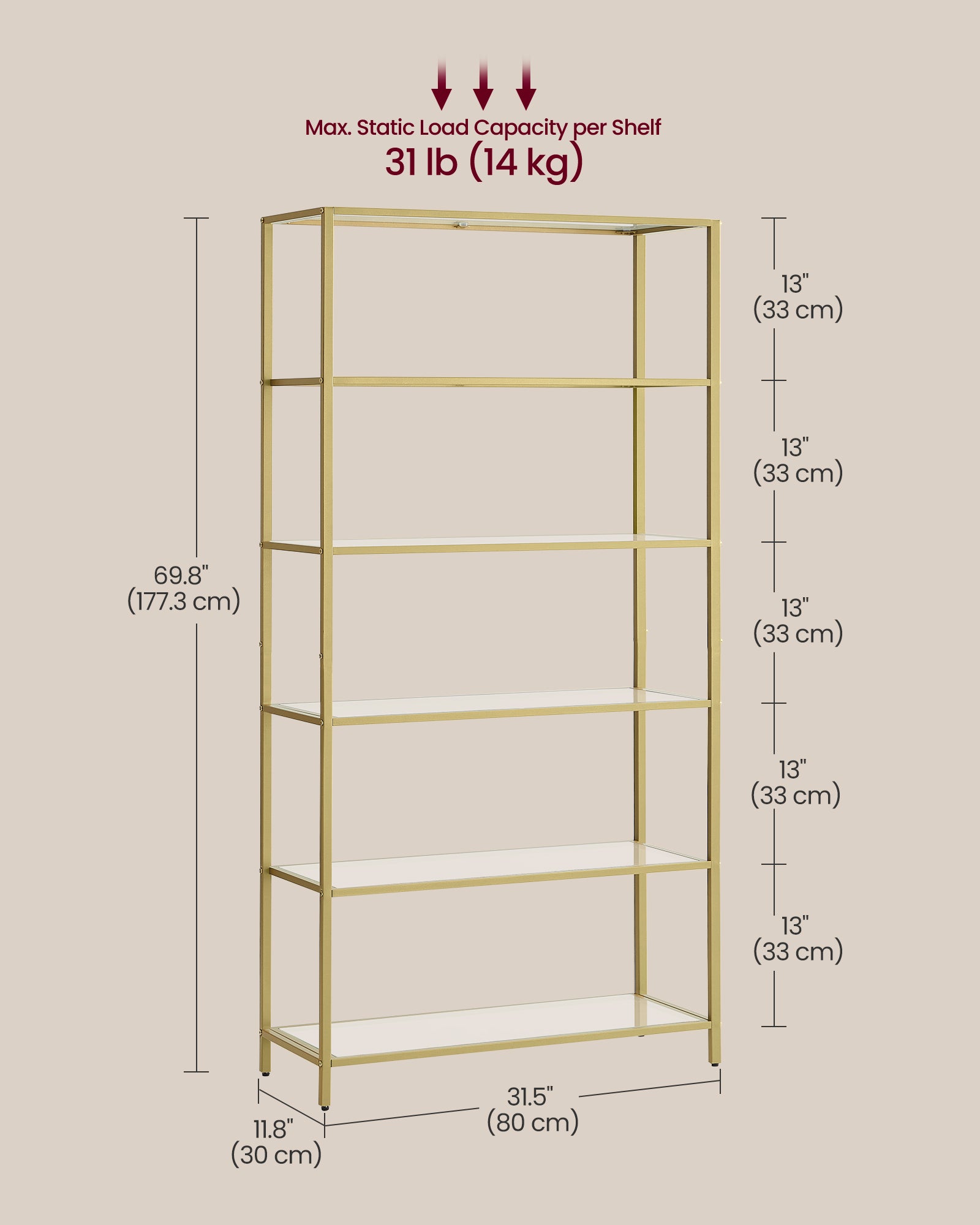 Bookcase - 5-Tier - Slim Shelving Unit - Tempered Glass