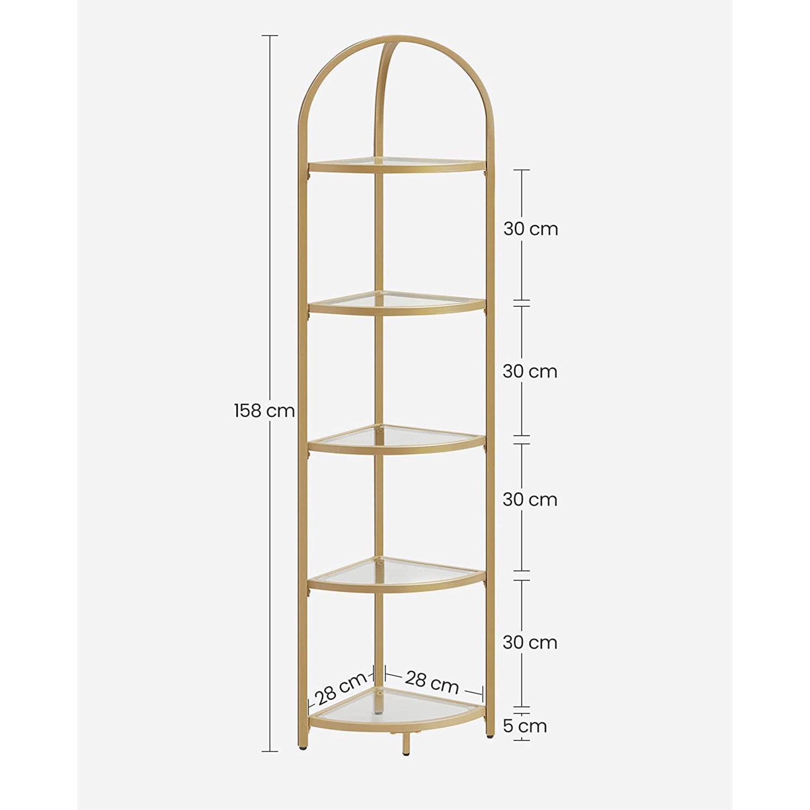 5-Tier Glass Corner Storage Shelf - Metallic Gold