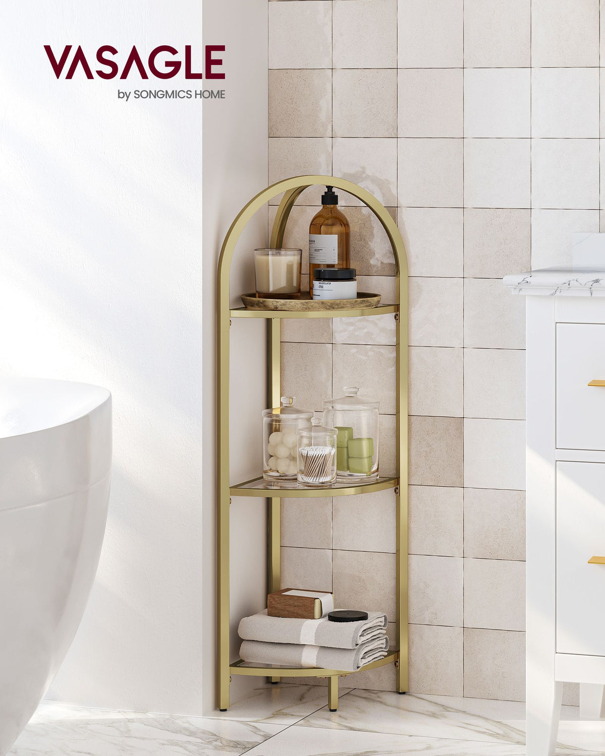 Corner Storage Shelf - 5-Tier - Tempered Glass