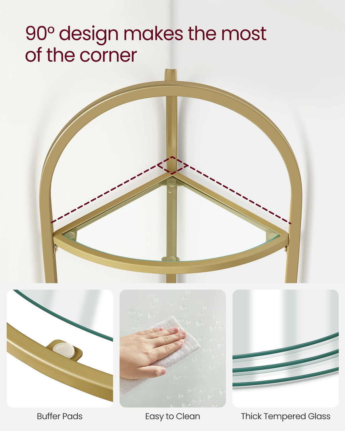 Corner Storage Shelf - 5-Tier - Tempered Glass