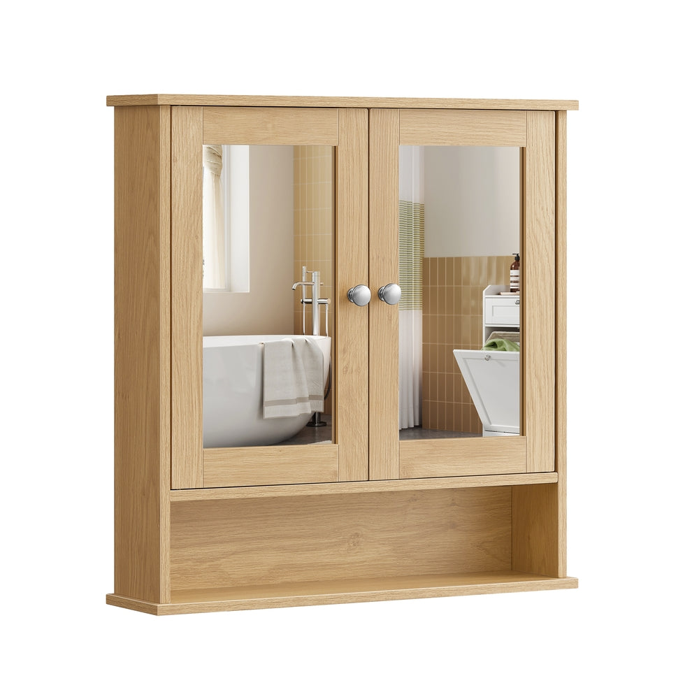 Bathroom Cabinet with Mirror - Natural Oak - 5.1"D x 22.2"W x 23"H