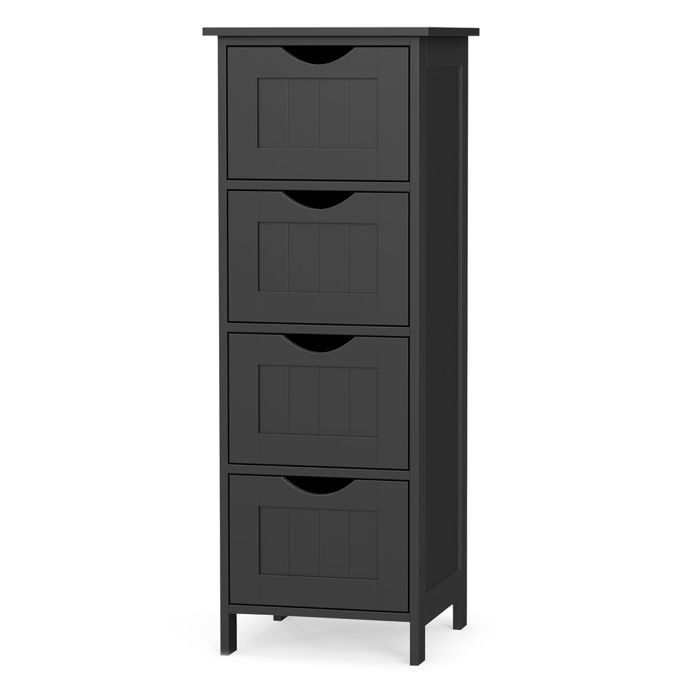 Slim Bathroom Storage Cabinet with 4 Drawers Black