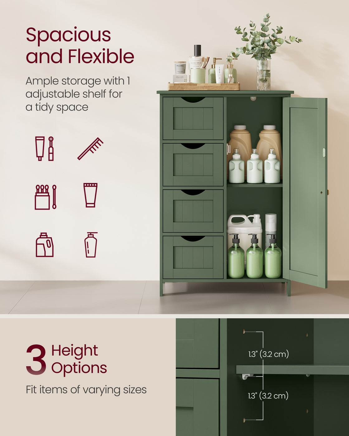 Freestanding Storage Cabinet - 32 inch - 2 Drawers and Adjustable Shelf