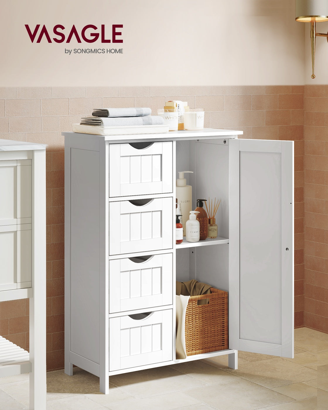 Storage Cabinet - Drawers And Door - 35 Inch - Bathroom Floor Cabinet