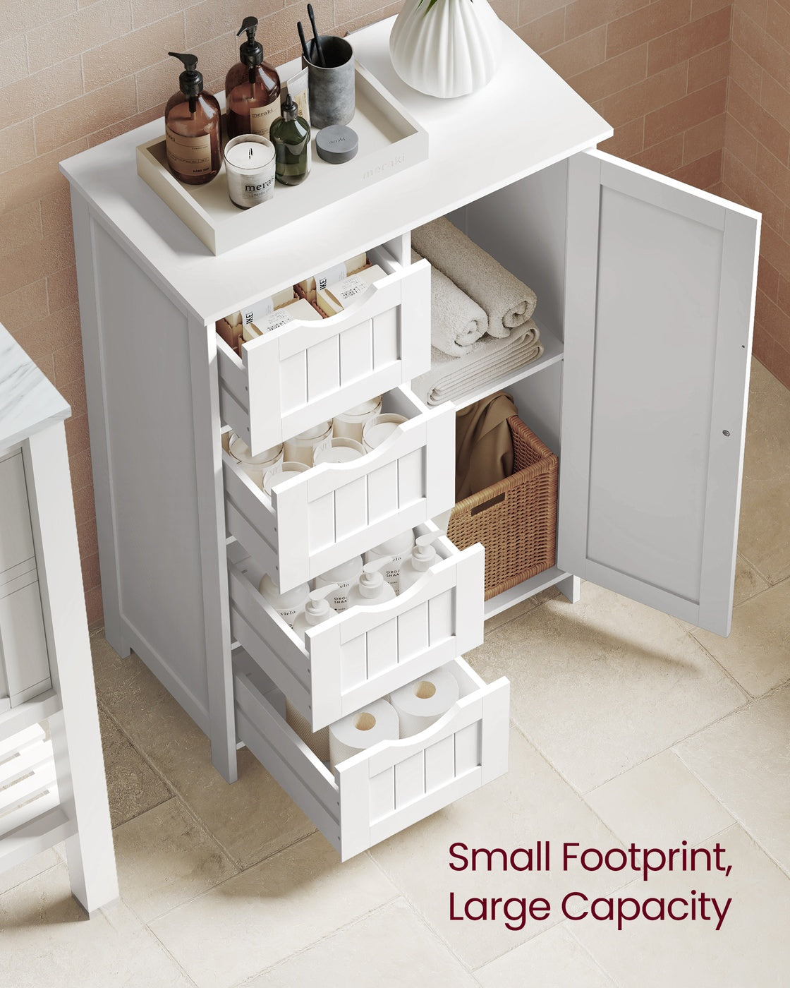 Storage Cabinet - Drawers And Door - 35 Inch - Bathroom Floor Cabinet