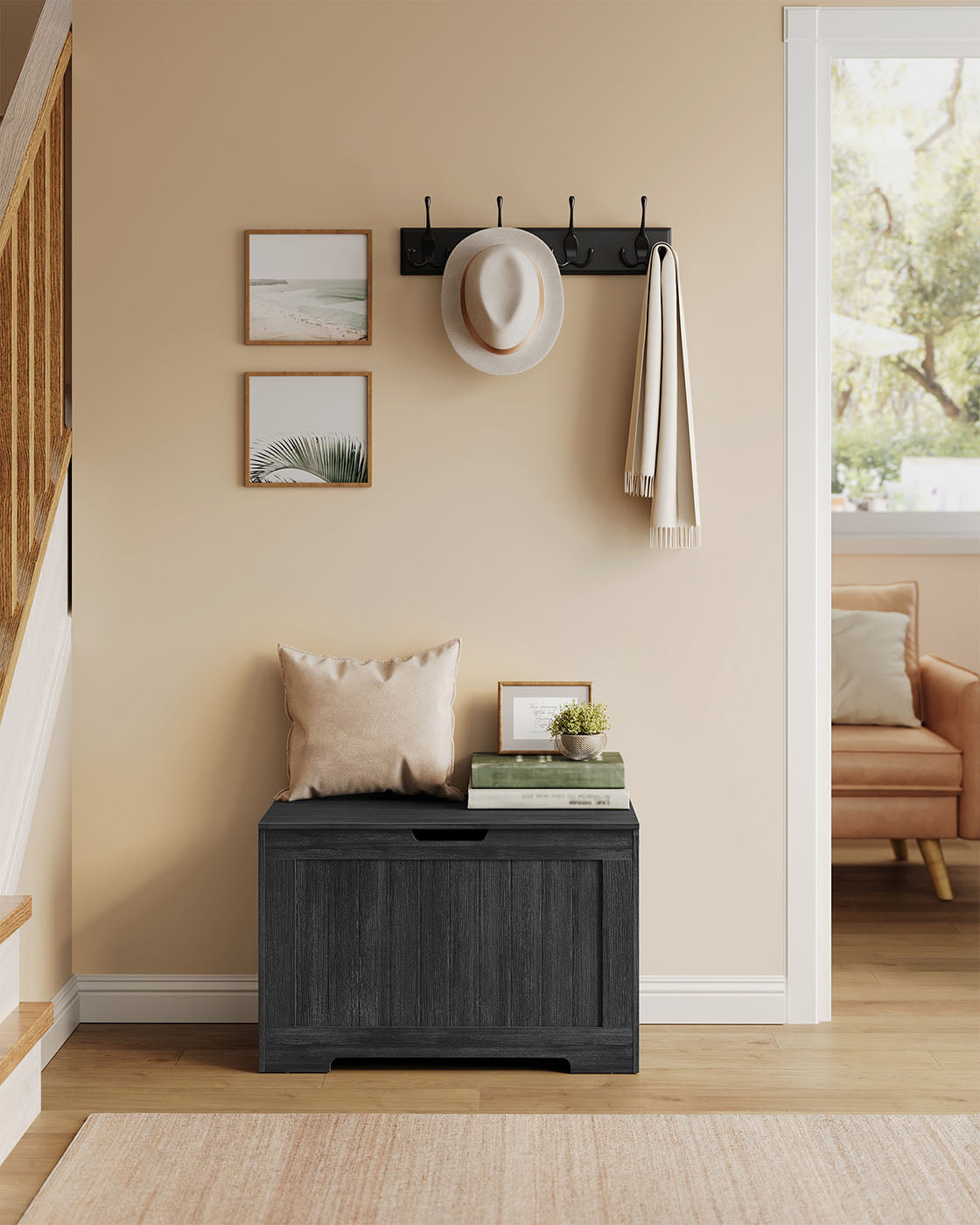 29.9 Inches Width Storage Chest with 2 Safety Hinges - Rustic Brown