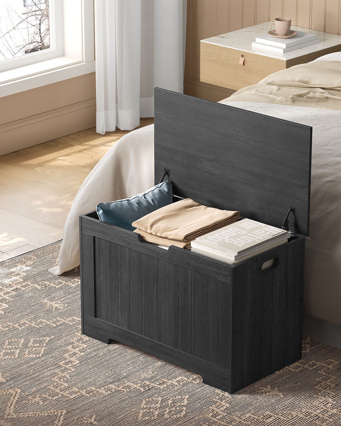 29.9 Inches Width Storage Chest with 2 Safety Hinges - Rustic Brown