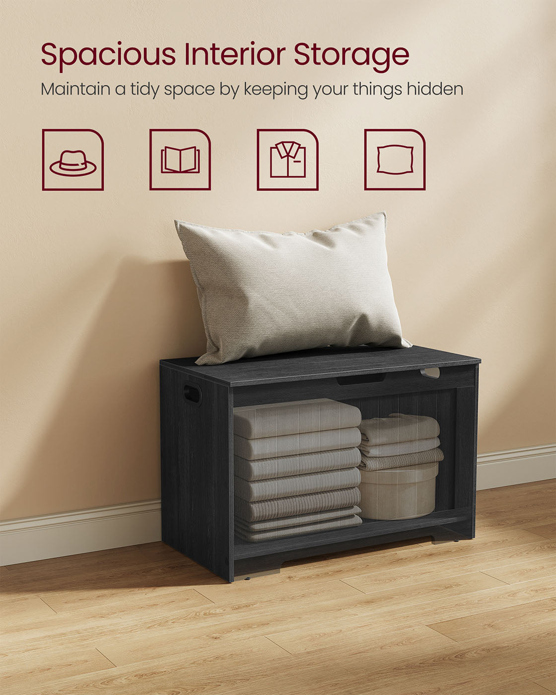 29.9 Inches Width Storage Chest with 2 Safety Hinges - Rustic Brown