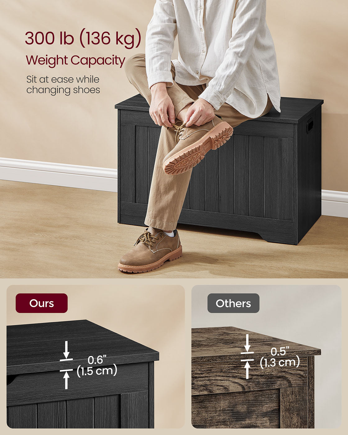 29.9 Inches Width Storage Chest with 2 Safety Hinges - Rustic Brown