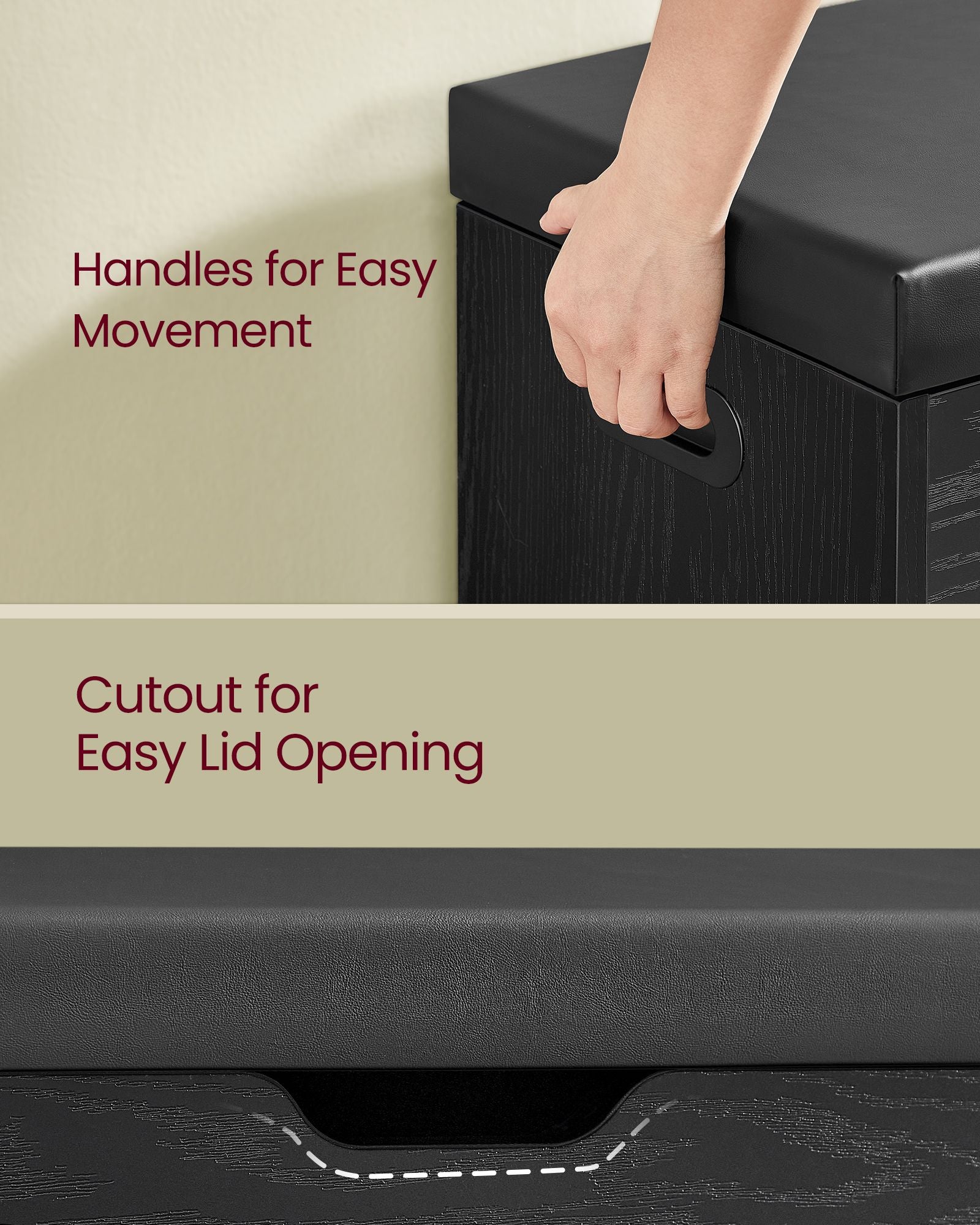 Storage Bench with Cushion - Padded Seat - 3 Compartments