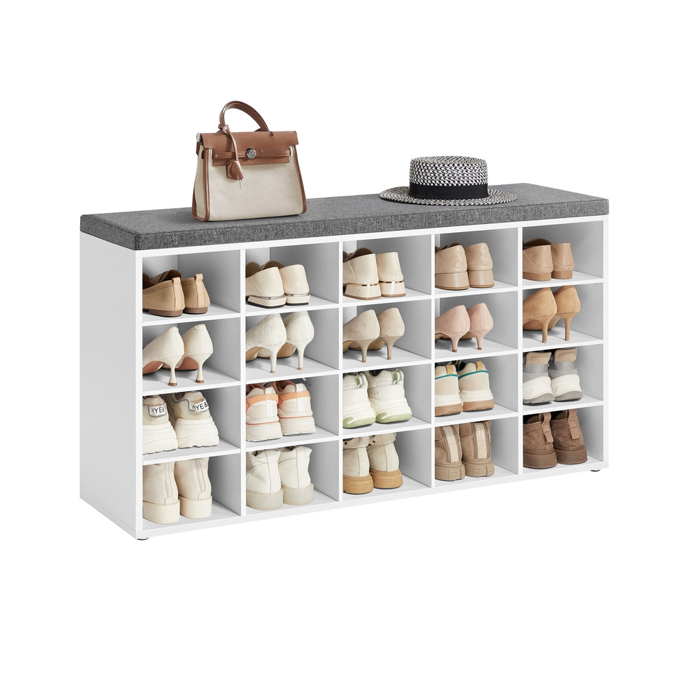 Shoe Bench With Cushion - 20 Compartments - 47 Inch Entryway Bench