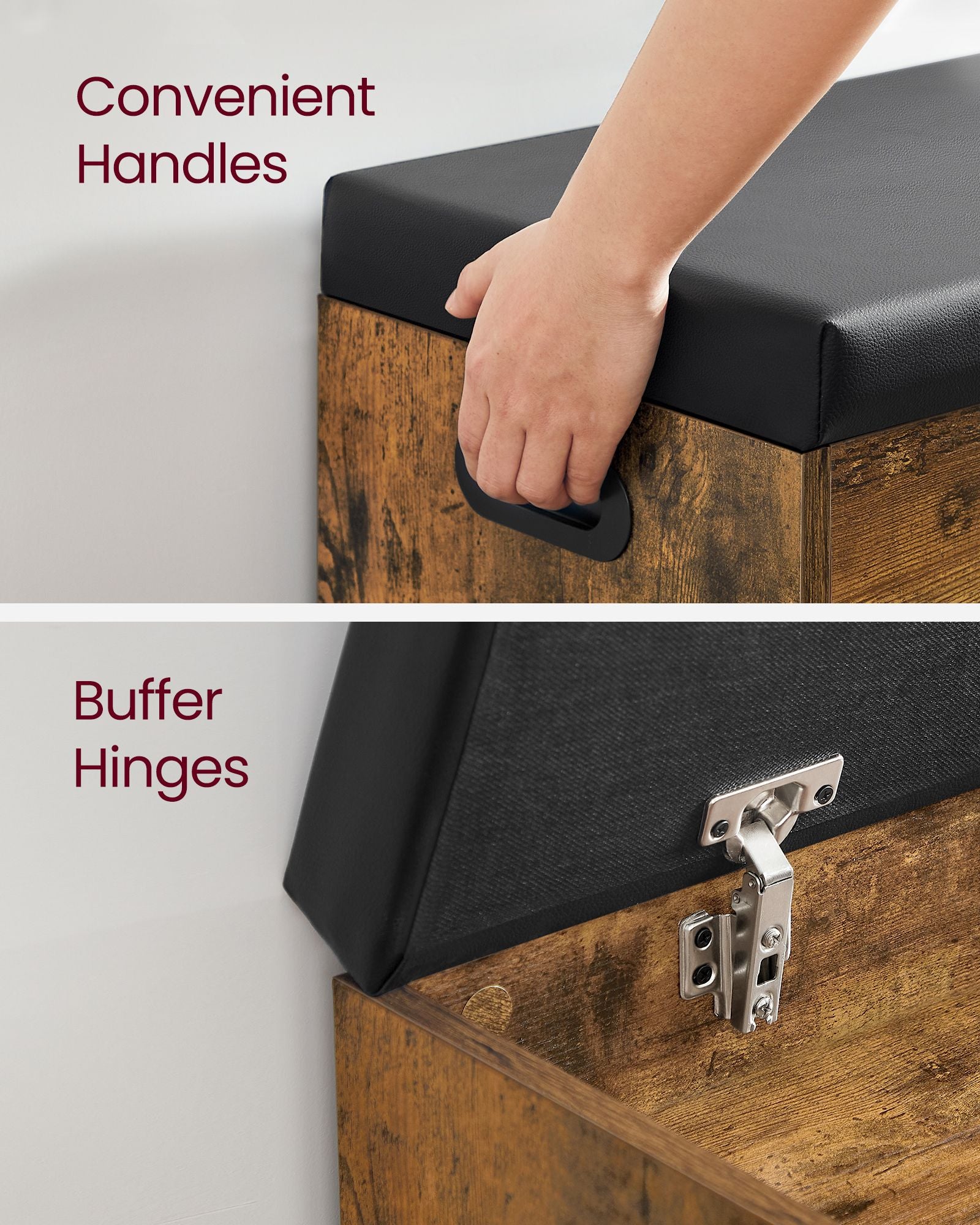 Storage Bench with Cushion - Padded Seat - 3 Compartments