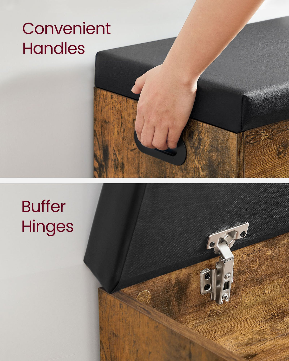 Storage Bench with Cushion - Padded Seat - 3 Compartments