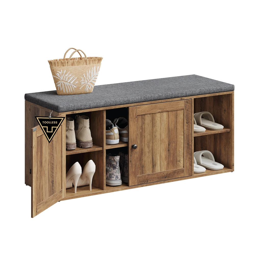 Storage Bench With Door - Adjustable Shelf - 40 Inch Entryway Bench - Brown + Gray