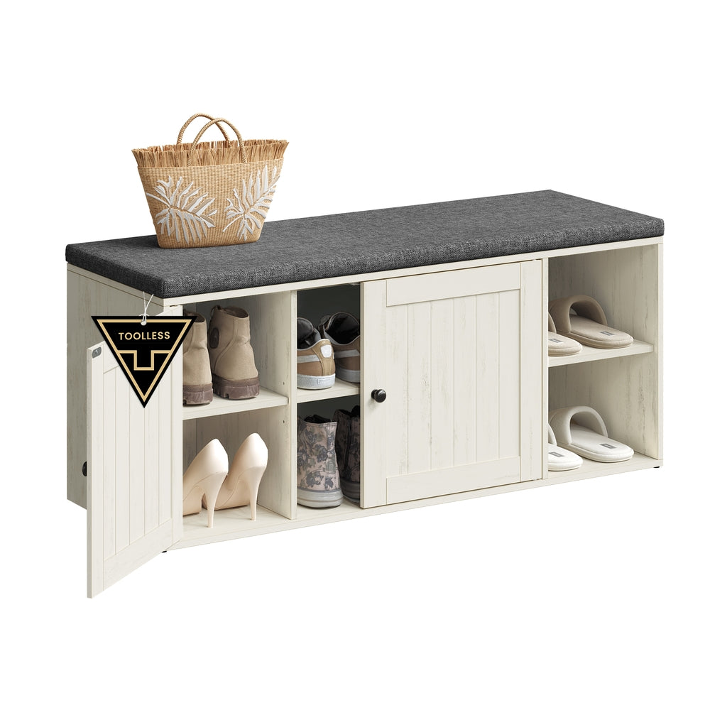 Storage Bench With Door - Adjustable Shelf - 40 Inch Entryway Bench - White + Gray