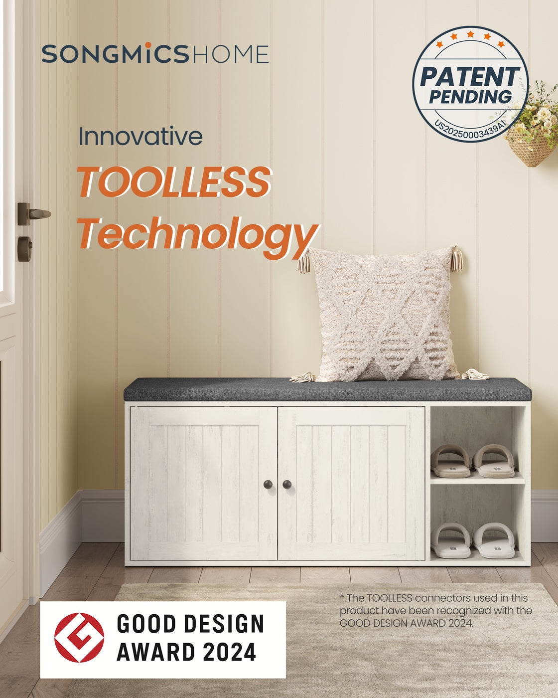 Storage Bench With Door - Adjustable Shelf - 40 Inch Entryway Bench
