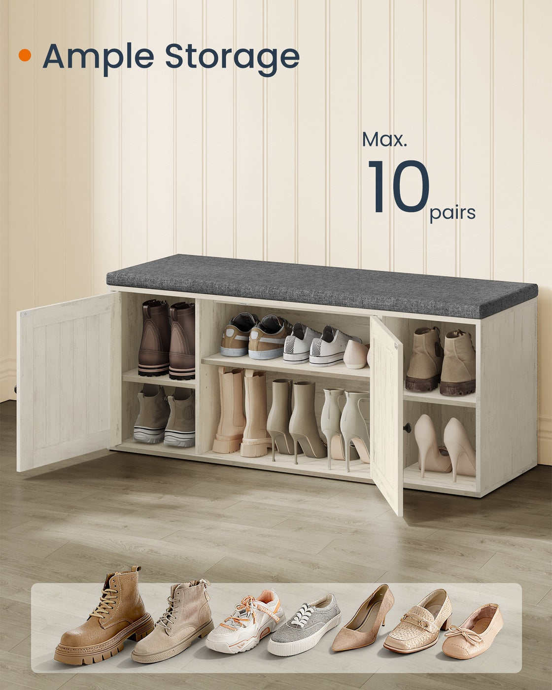 Storage Bench With Door - Adjustable Shelf - 40 Inch Entryway Bench