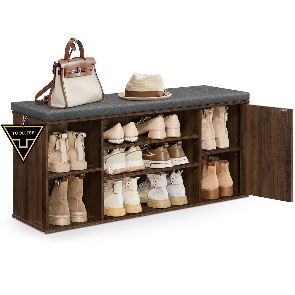 Entryway Shoe Bench With Cushion - Walnut + Gray