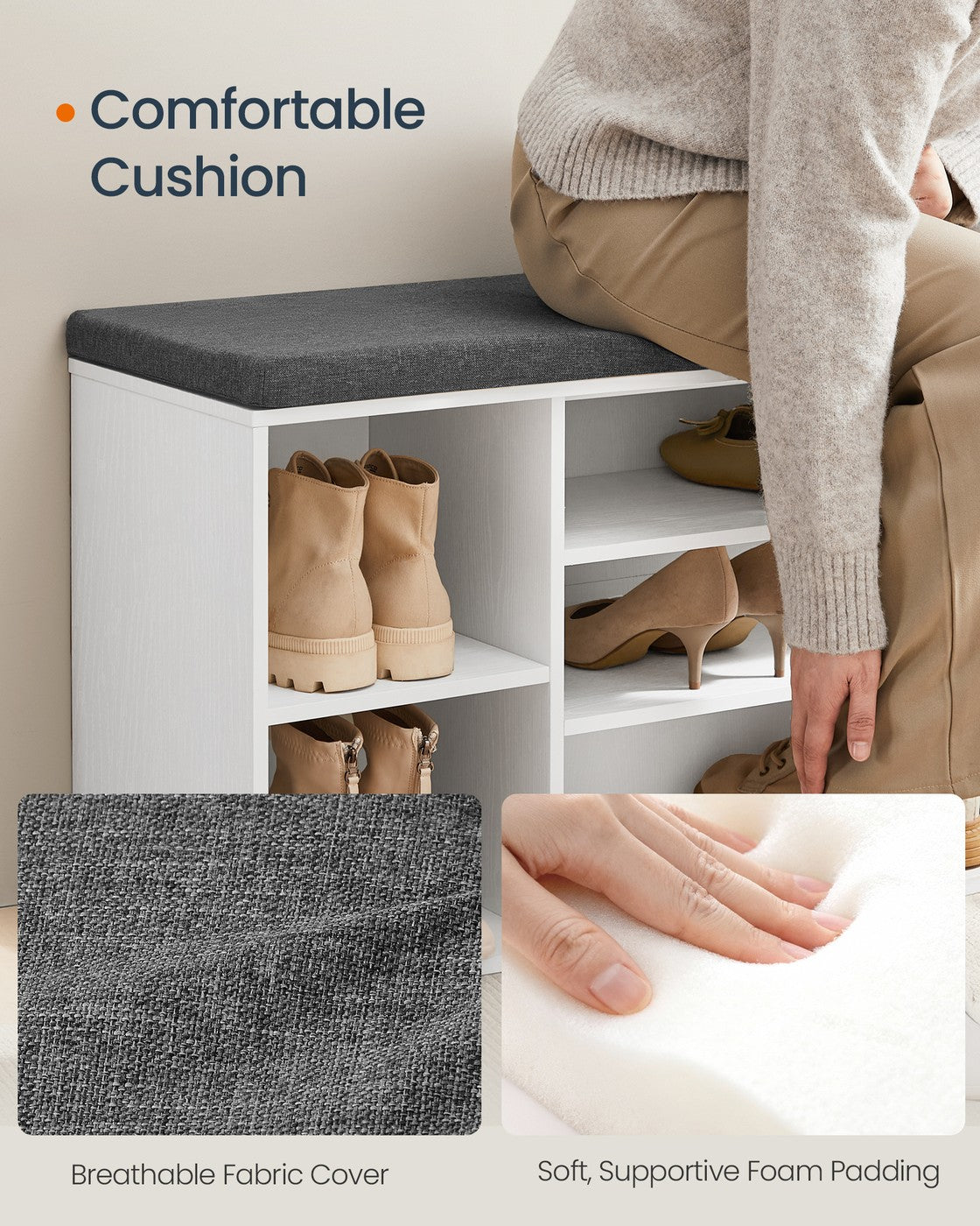 Entryway Shoe Bench With Cushion